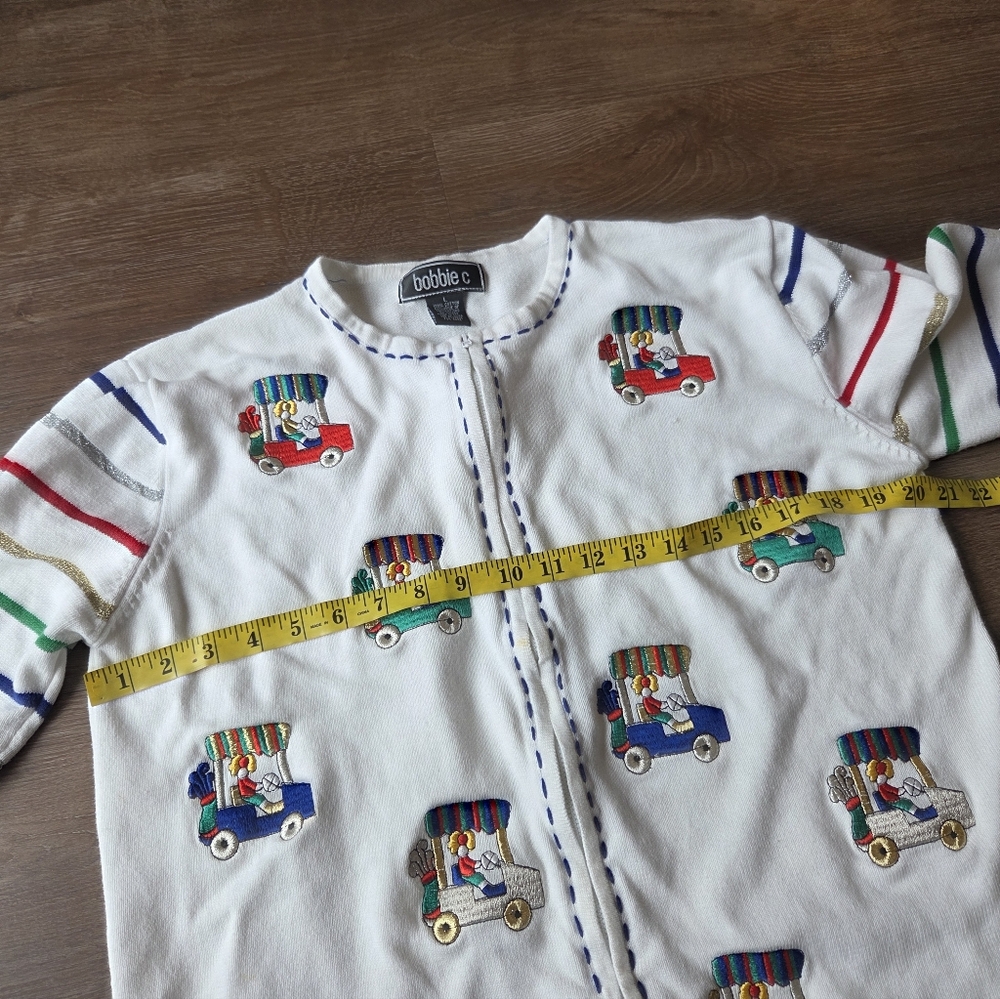 Vintage Bobbie C Embroidered Golf Patch Knit Cardigan Jacket Women Full Zip sz L - Picture 8 of 10